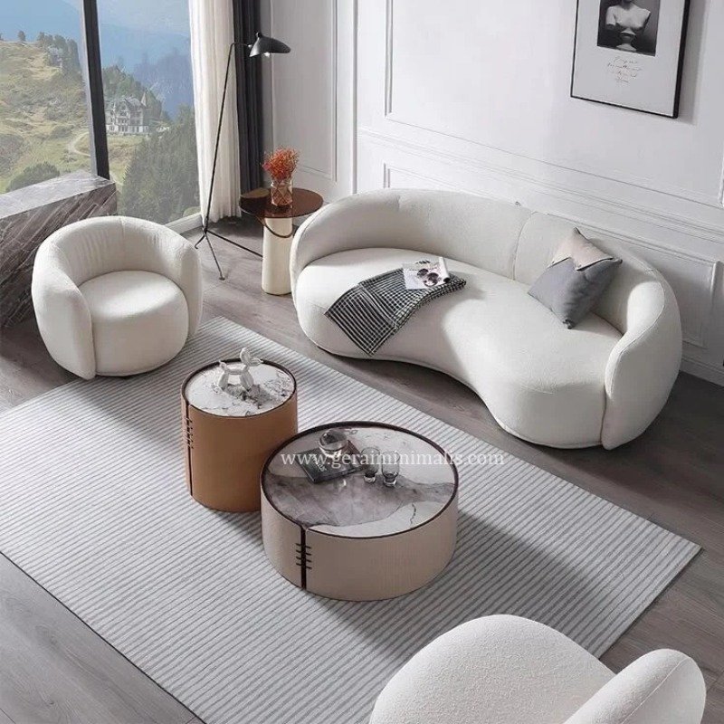 Sofa Tamu Minimalis Ruang Tamu Kecil Putih Model Lengkung 311 Dudukan