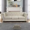 Sofa Tamu Panjang Chesterfield Kain Cream 3 Dudukan