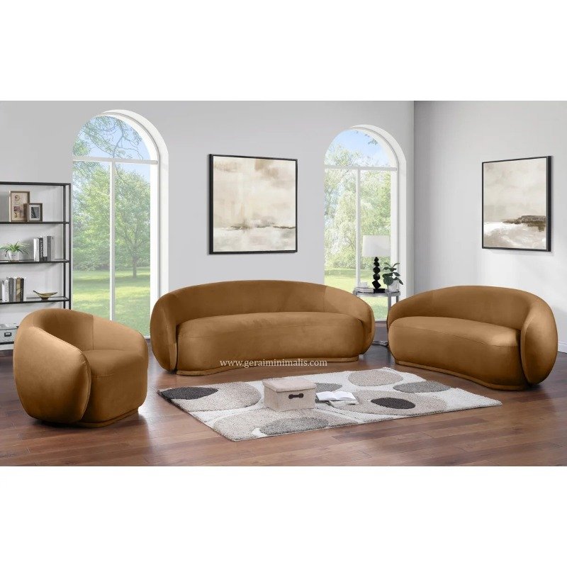 Sofa Tamu Velvet Cokelat Modern Mewah Formasi 321 Dudukan