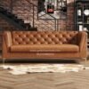 Sofa Tiga Dudukan Kulit Cokelat Chesterfield Modern Industrial