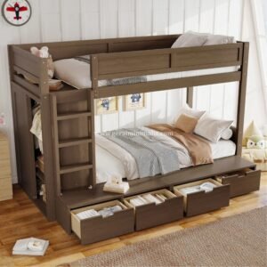 Tempat Tidur Anak Bertingkat Kayu Jati dengan Lemari