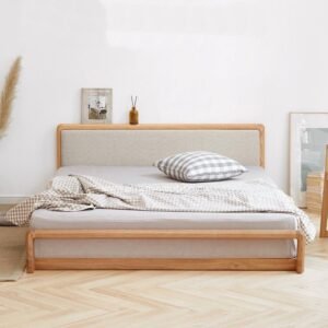 Tempat Tidur Dipan Kayu Jati Japandi dengan Headboard Jok