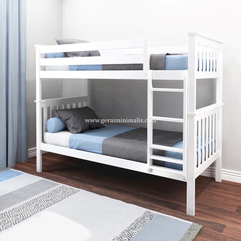Tempat Tidur Susun Anak Putih dengan Pagar Pengaman 2 Tingkat (2)