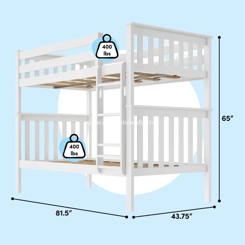 Tempat Tidur Susun Anak Putih dengan Pagar Pengaman 2 Tingkat (4)