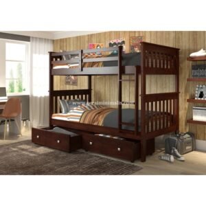 Tempat Tidur Susun Kayu dengan Laci Besar di Bagian Bawah