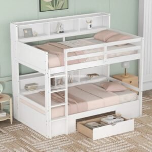 Tempat Tidur Tingkat Anak dengan Rak Buku dan Ruang Penyimpanan