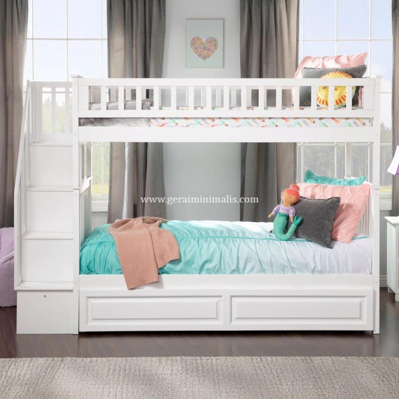 Tempat Tidur Tingkat Anak dengan Tangga Lemari dan Tempat Penyimpanan (2)