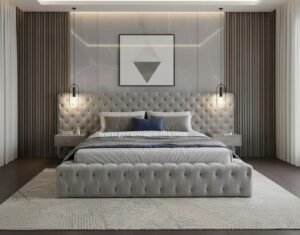 Tempat Tidur Tufted Elegan dengan Headboard Tinggi