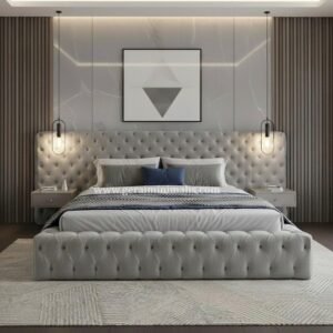 Tempat Tidur Tufted Elegan dengan Headboard Tinggi