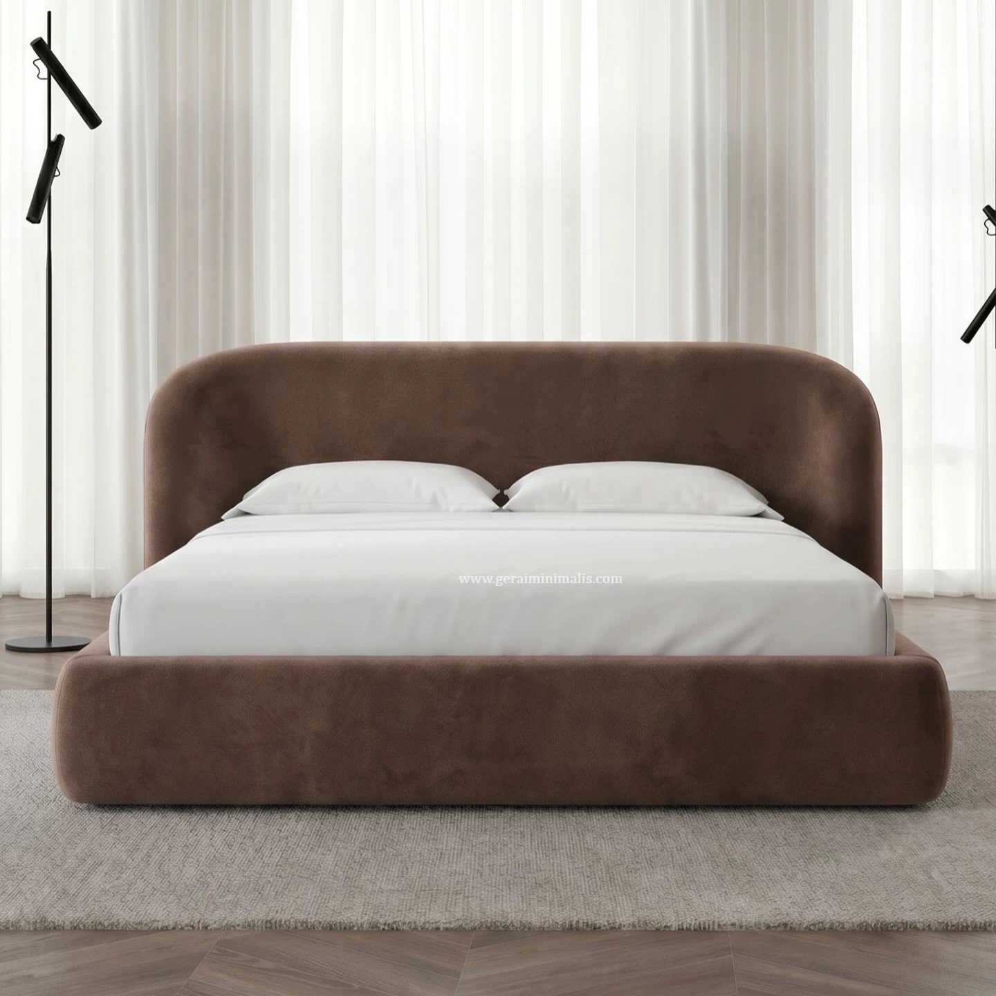 Tempat Tidur Upholstery Cokelat Minimalis Modern