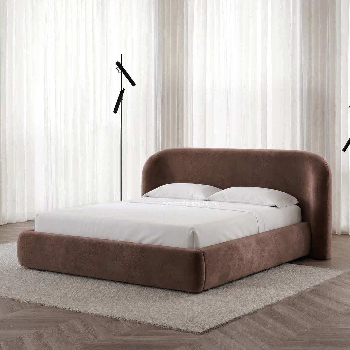 Tempat Tidur Upholstery Cokelat Minimalis Modern (2)