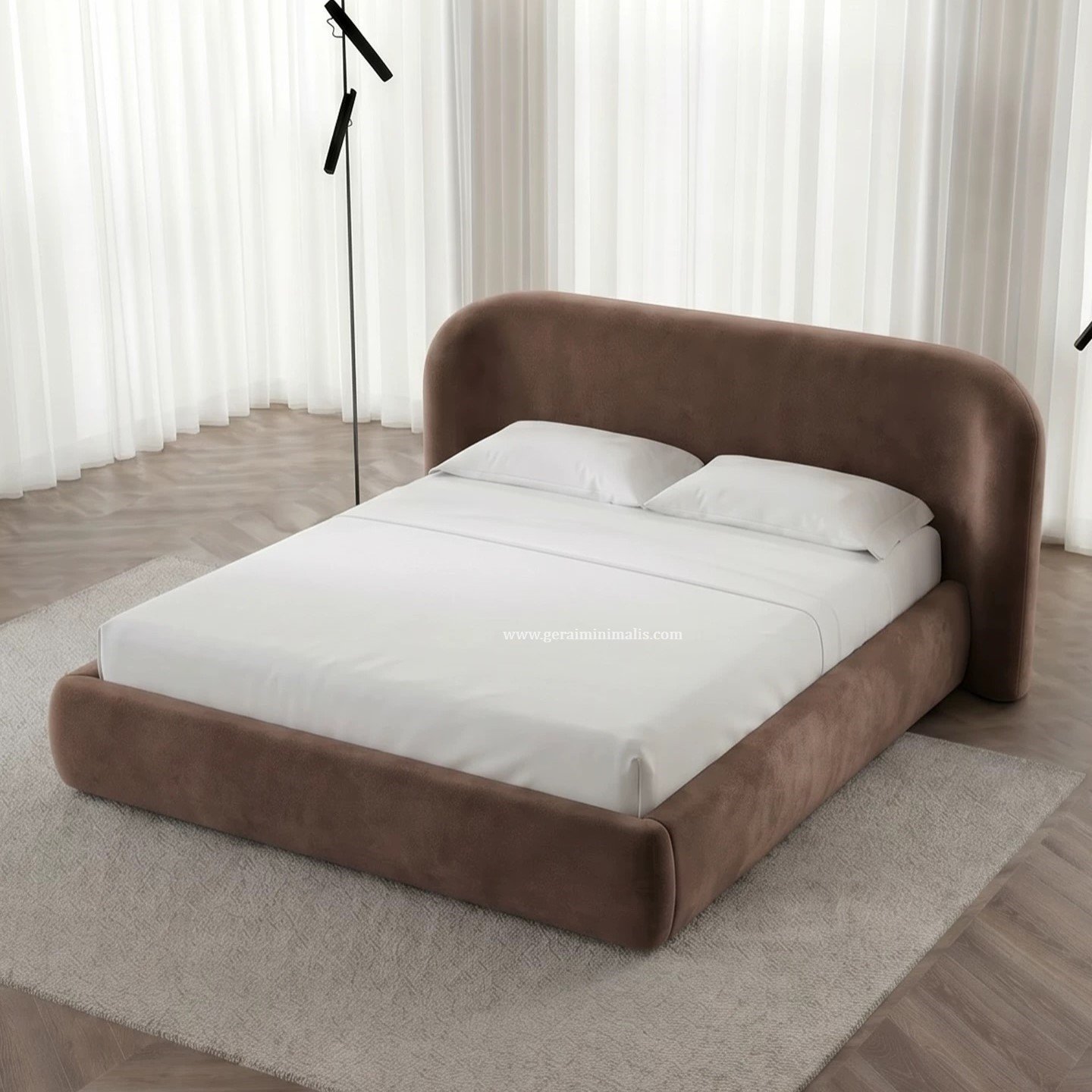 Tempat Tidur Upholstery Cokelat Minimalis Modern (3)