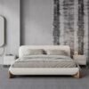 Tempat Tidur Upholstery Modern dengan Kaki Kayu