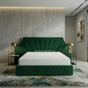 Tempat Tidur Velvet Hijau Gaya Modern