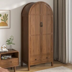 Wardrobe Kayu Jati 2 Pintu Lengkung 2 Laci Japandi