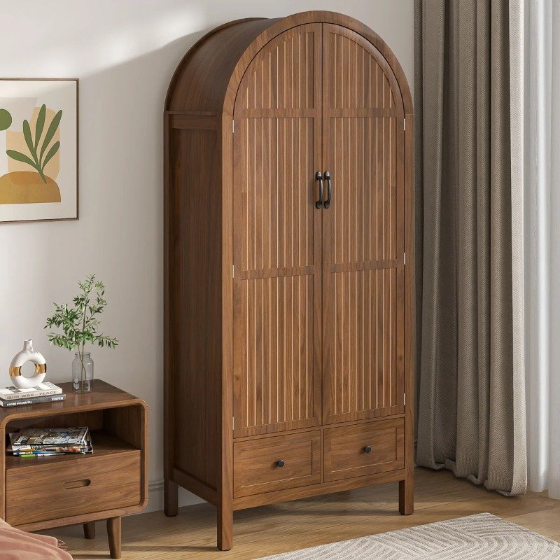 Wardrobe Kayu Jati 2 Pintu Lengkung 2 Laci Japandi