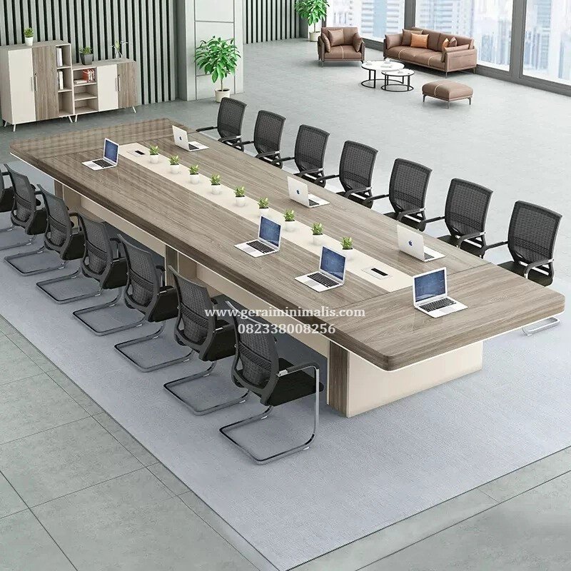 Meja Meeting Panjang Minimalis 14-16 Orang Rapat Besar HPL Plywood