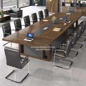 Meja Rapat Panjang 14 Orang Meeting Kantor Modern Kaki Simple