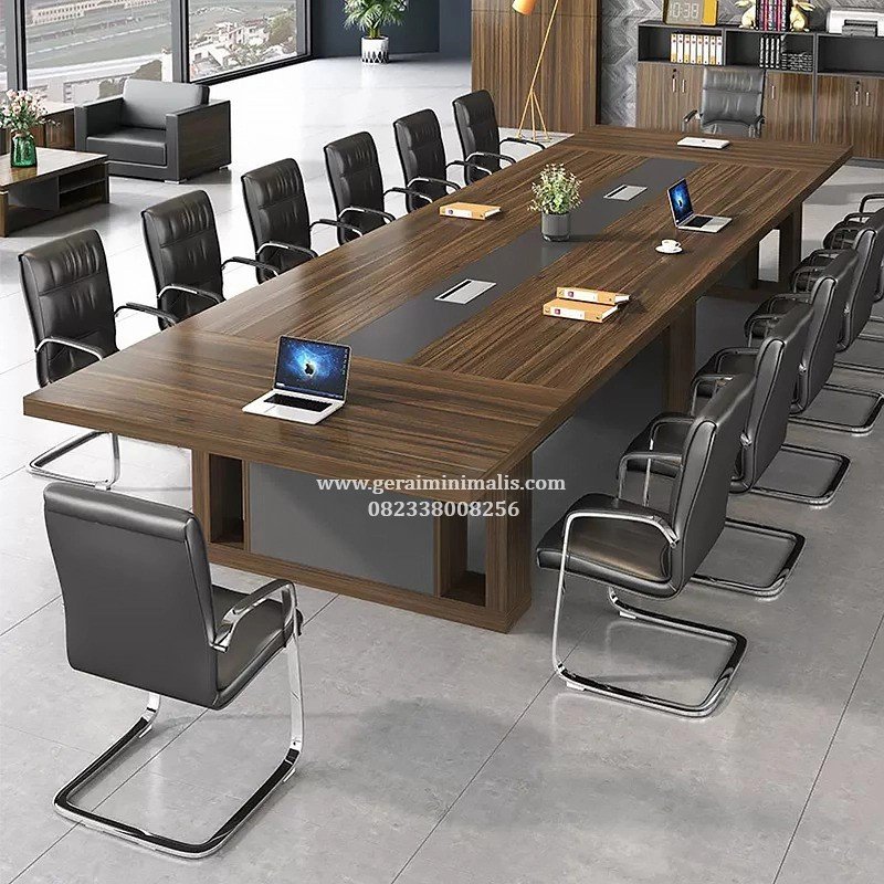 Meja Rapat Panjang 14 Orang Meeting Kantor Modern Kaki Simple