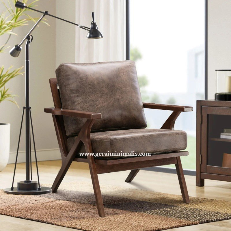 Kursi Sofa Santai 1 Seater Dudukan Arm Kayu Retro